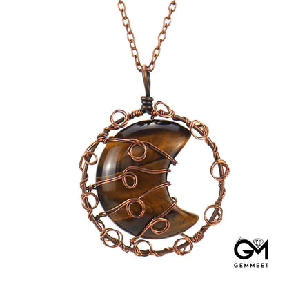 Copper Wire Crystal Moon Necklace