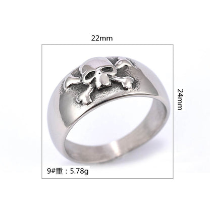 Personality Circle Titanium Steel Vintage Skull Ring for Men