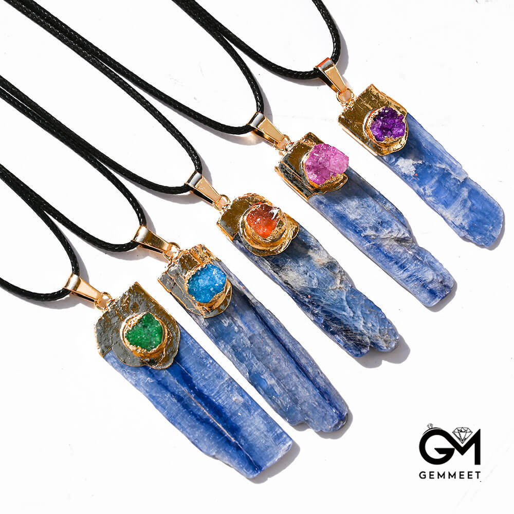 Cyanite Set with Amethyst Pendant Necklace