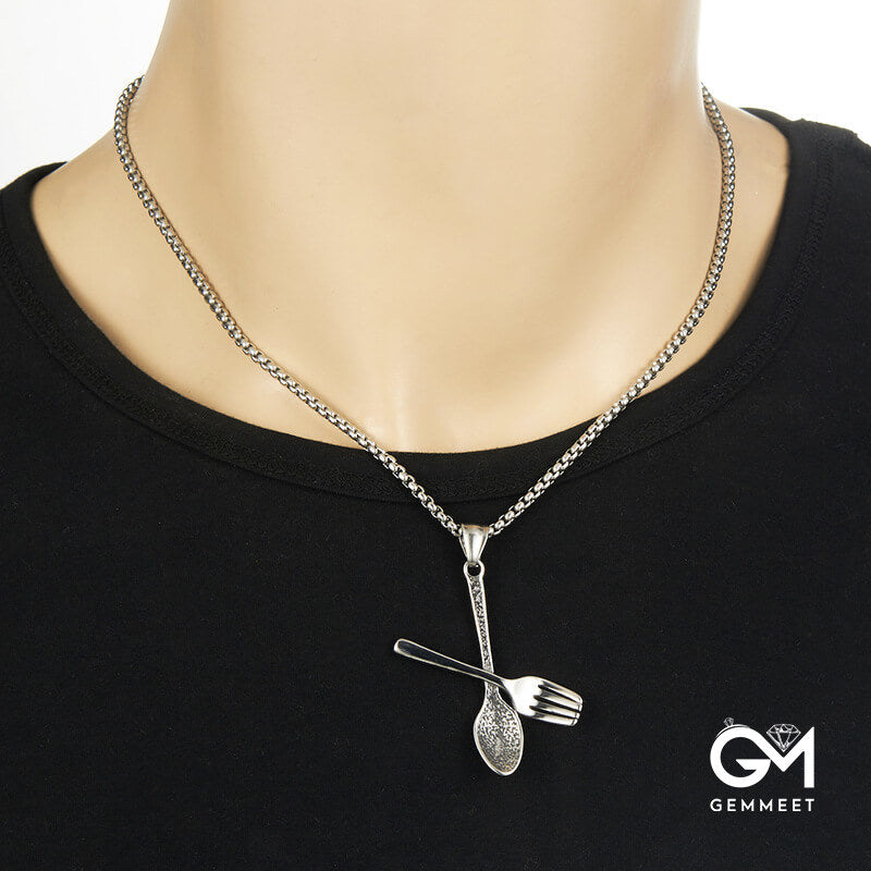 Stainless Steel Tableware Spoon Fork Pendant Necklace