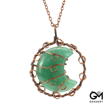 Copper Wire Crystal Moon Pendant Necklace