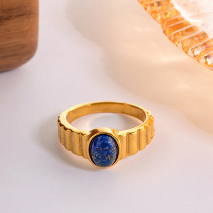 Court Vintage Oval Cut Lapis Lazuli Chunky Band Ring