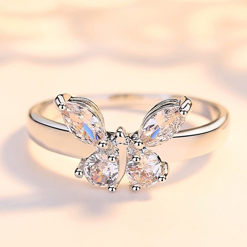 White Zircon Butterfly Style Engagement Jewelry Ring