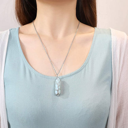 Crystal With Tree Of Life Gemstone Necklace