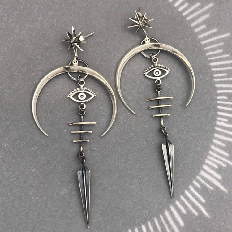 Evil Eye Crescent Moon Earrings