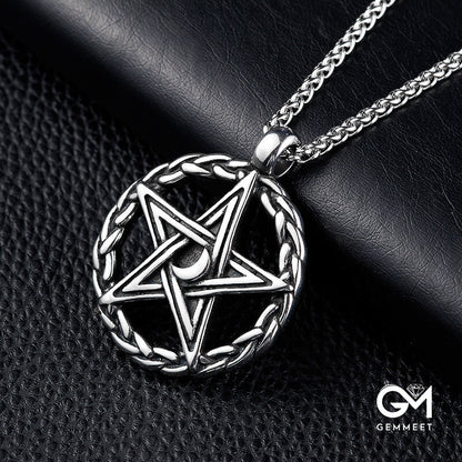 Stainless Steel Pentagram Moon Necklace