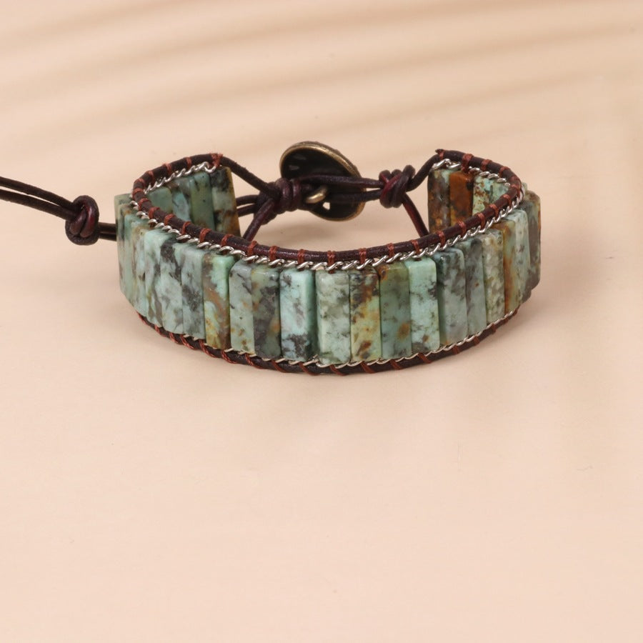 Turquoise rectangular bead woven bracelet