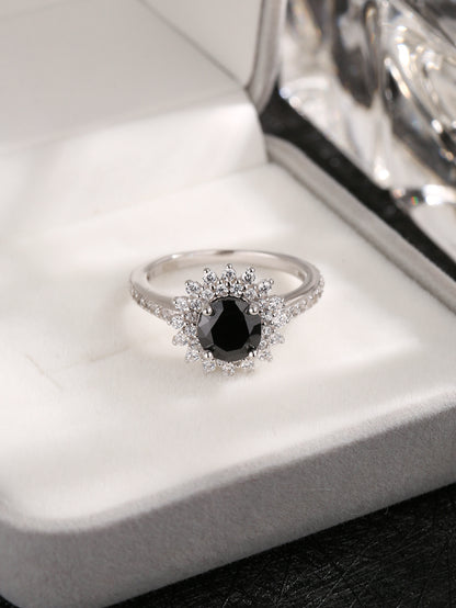 S925 Black Stone Sunflower Full Stones Ring