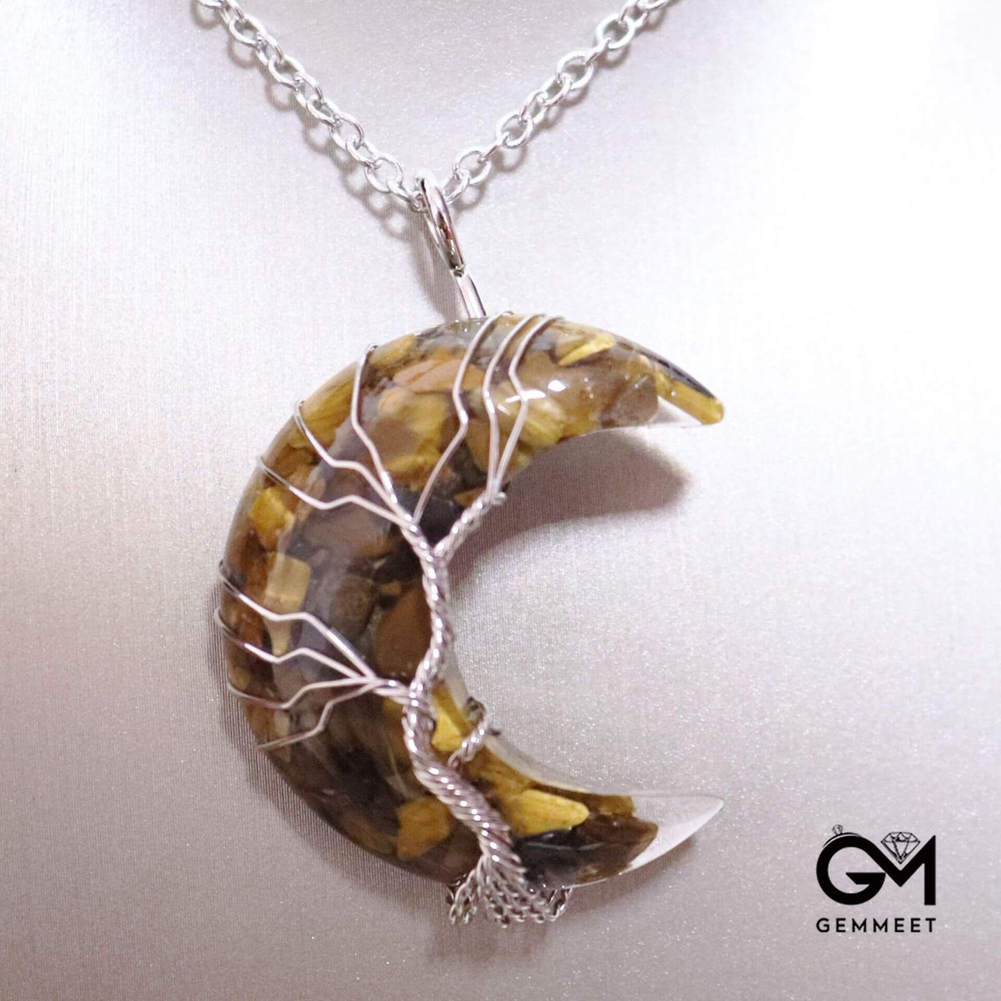 Crystal Moon Wrapped Tree of Life Necklace