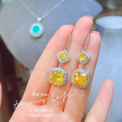 Faux Ruby Earrings Brilliant Yellow Zircon Square Earrings Long Faux Aquamarine Earrings