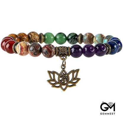 Lotus Symbol Agate Chakra Healing Bracelet