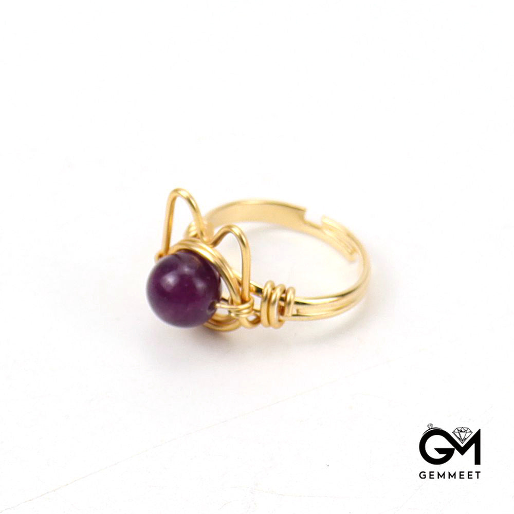 Golden Winding Agate Cat Adjustable Ring