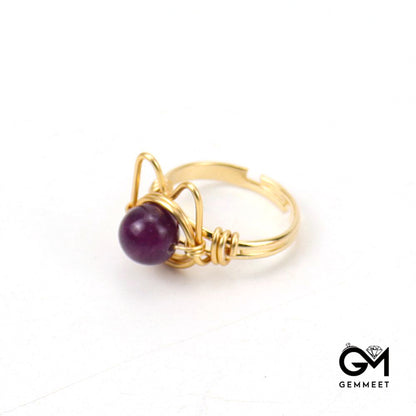 Golden Winding Agate Cat Adjustable Ring