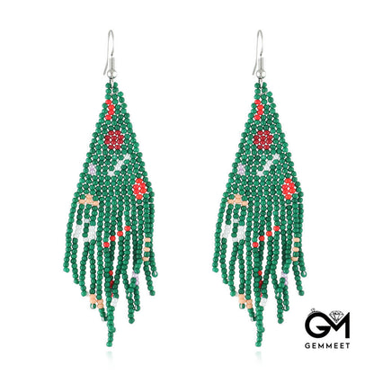 Christmas Tassel Earrings Handwoven Christmas Tree Santa Claus Bead Earrings