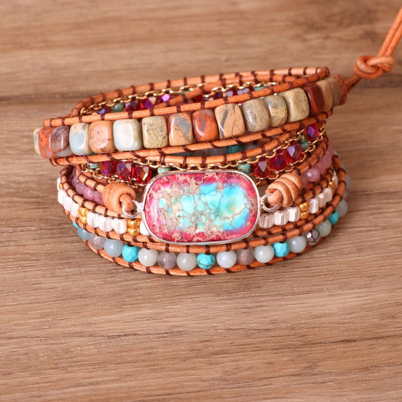 Colorful Pendant Multi-layer Woven Leather Wrapped Bracelet