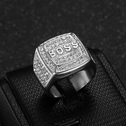 HIPHOP Square BOSS Letter Men's Ring