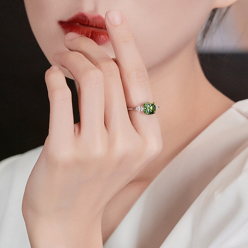 Imitation Natural Green Tourmaline Square Diamond Temperament Beautiful Colorful Treasure Open Ring