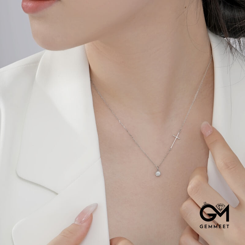 S925 Sterling Silver Simple Cross Zircon Necklace