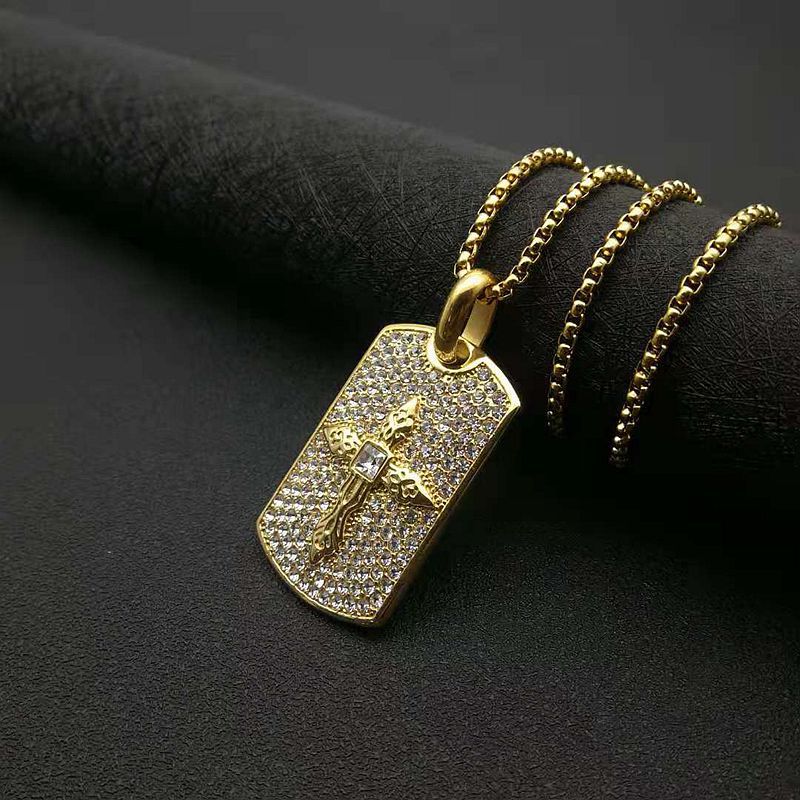 Hip Hop Cross Rectangular Gold Plated Zircon Pendant