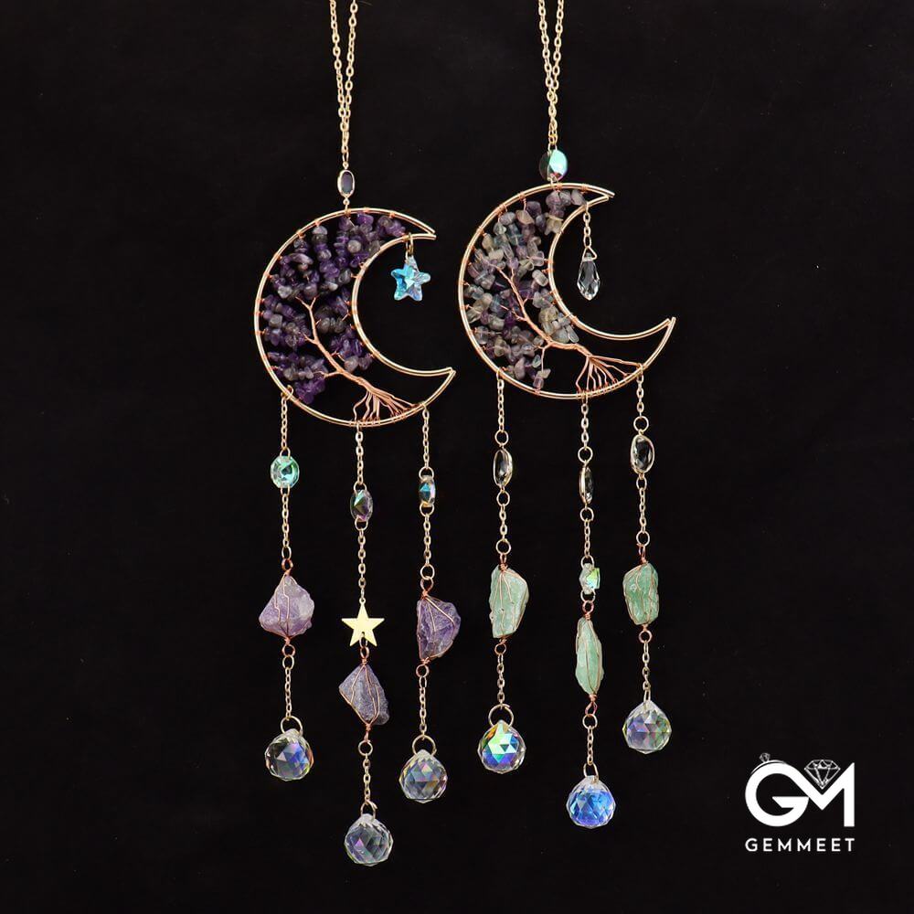 Crystal Gravel Moon Sun Catcher Wind Chimes