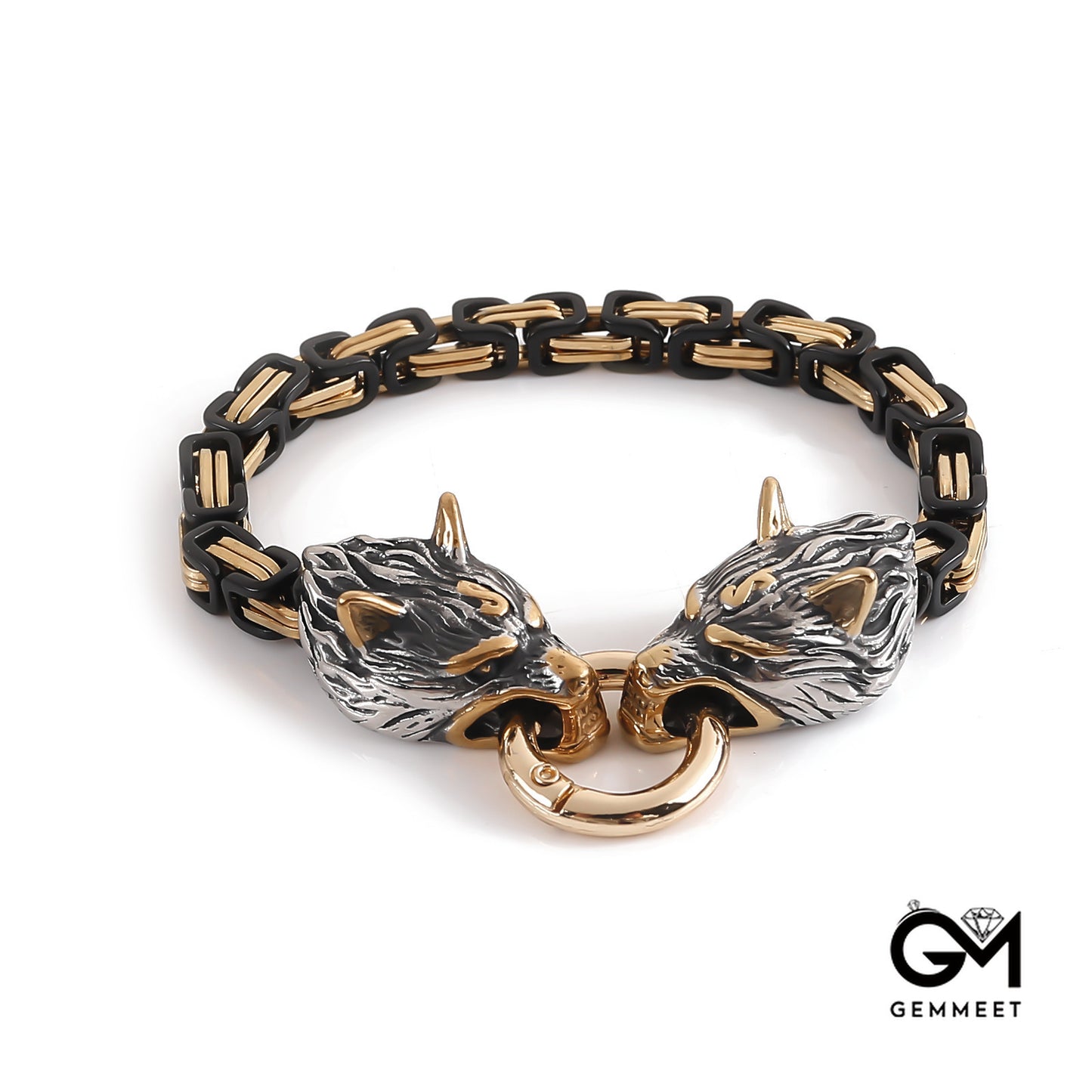 Stainless Steel Viking Wolf Head Emperor Chain Bracelet