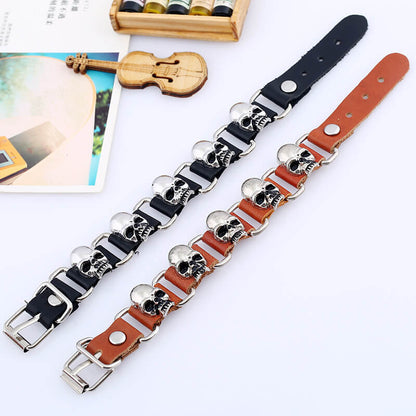 Personality Trend Punk Leather Bracelet Domineering Hip Hop Skull Leather Bracelet