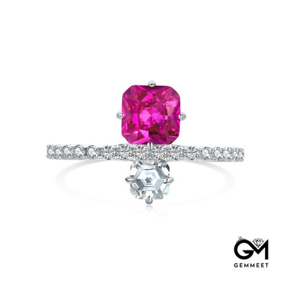 S925 White Rose Red Square Zircon Ring