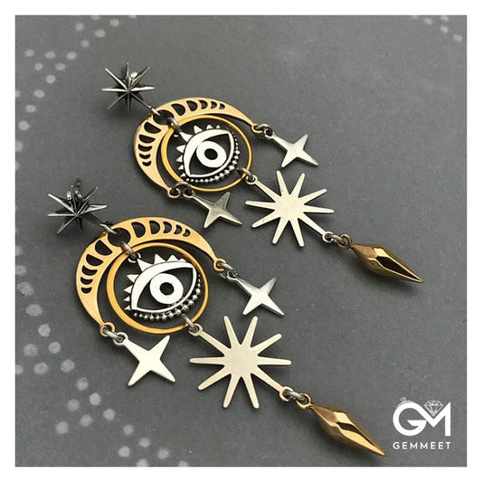 Unique Evil Eye Star Moon Witch Earrings