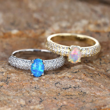 "Shiny Elegance" Round Opal Zircon Edge Band Ring