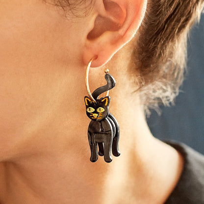 Halloween Party Funny Resin Black Cat Earrings