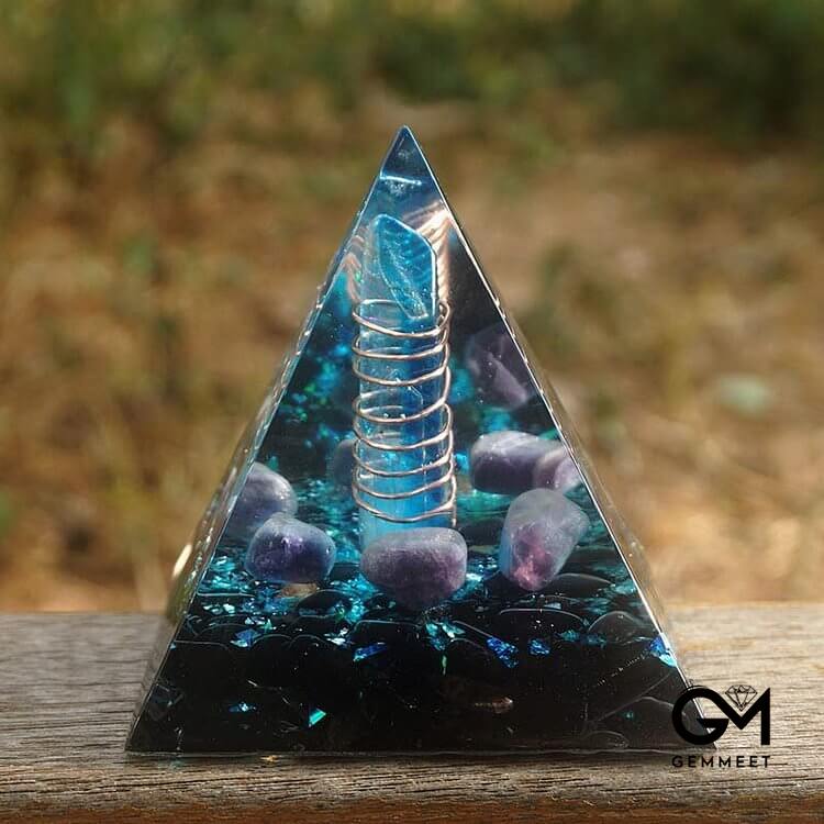 Blue Quartz Pillar With Obsidian Orgone Pyramid