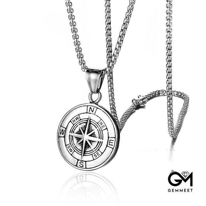 Stainless Steel Compass Necklace for Men