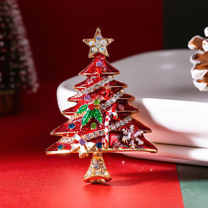 Christmas Enamel Diamond Set Christmas Tree Brooch Autumn Winter Coat Sweater Pin Clothing Accessories