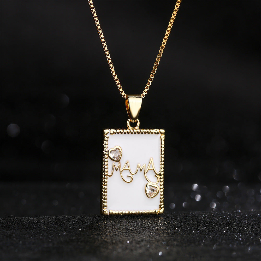 'MAMA Love You' Square Pendant Necklace