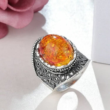 Antique Silver Plated Amber Ring