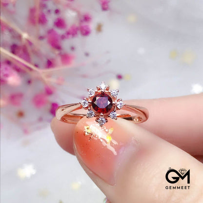 Rose Gold Wine Red Garnet Ring