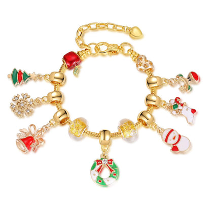 Christmas Trend Gold Beaded Snowflake Fawn Charm Bracelet