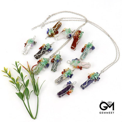 Irregular Agate Strip Tree of Life Necklace