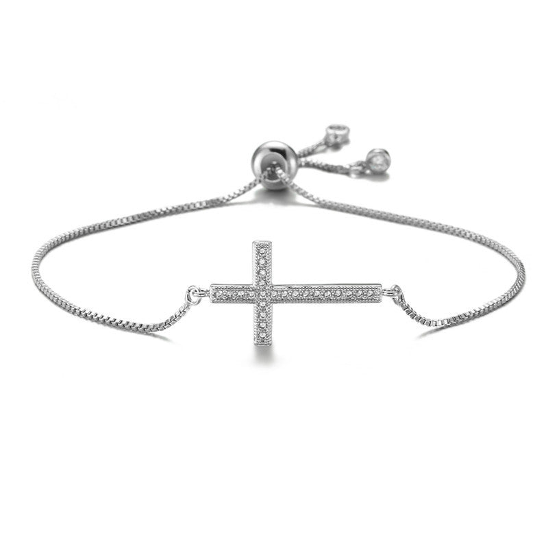 Cross Shape Full Stones Pendant Bracelet