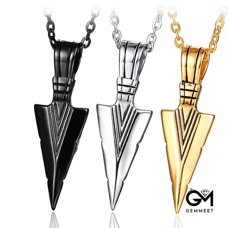 Stainless Steel Cast Arrow Triangle Spearhead Necklace