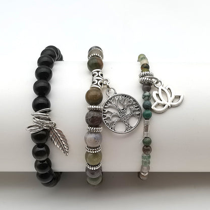 Life of Tree Lotus & Leaf Symbol Indian Agate Bracelet