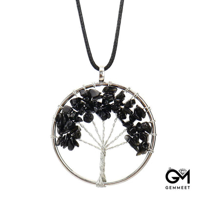 Crystal  Wrapped Silk Tree of Life Necklace