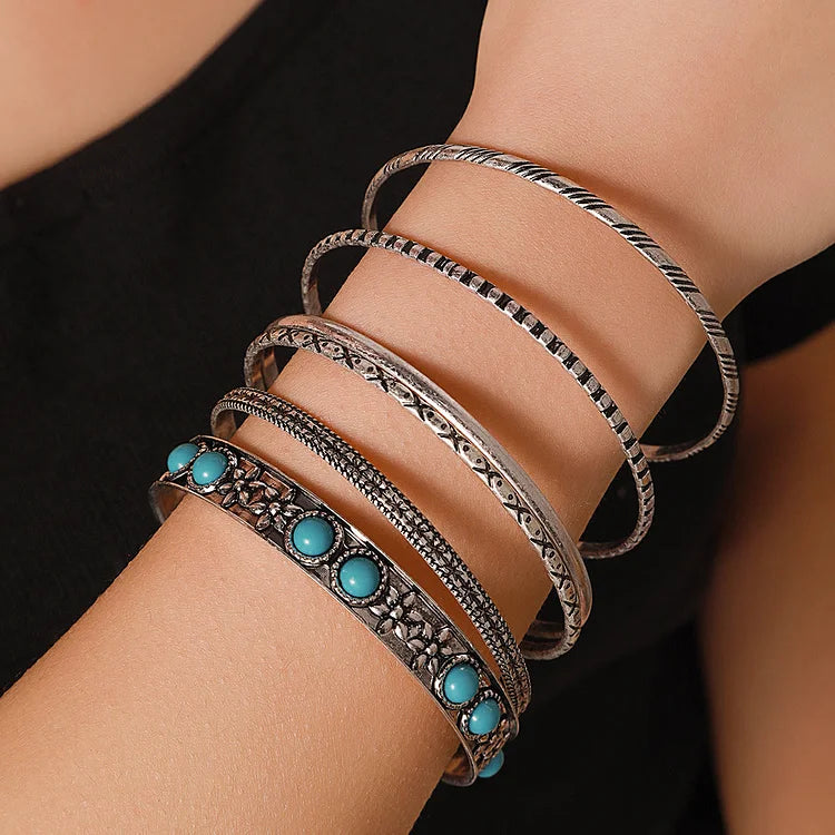 Bohemian Ethnic Exaggerated Metal Turquoise Bracelet