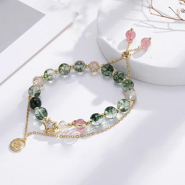 Moss Agate Star Beads Tree Of Life Pendant Bracelet