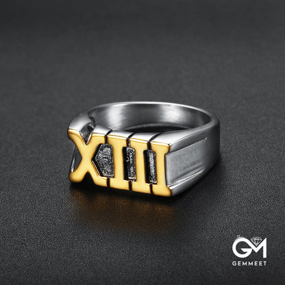 Stainless Steel Simple Roman Numeral XIII Ring