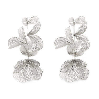 Retro Palace Style Golden Hollow Three-dimensional Flower Earrings