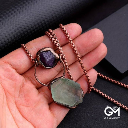 Irregular Green Fluorite Amethyst Gemstone Necklace