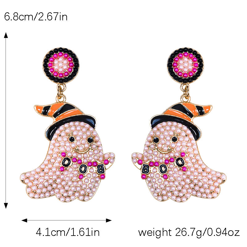 Halloween Cute and Funny Little Ghost Rice Bead Alloy Earrings