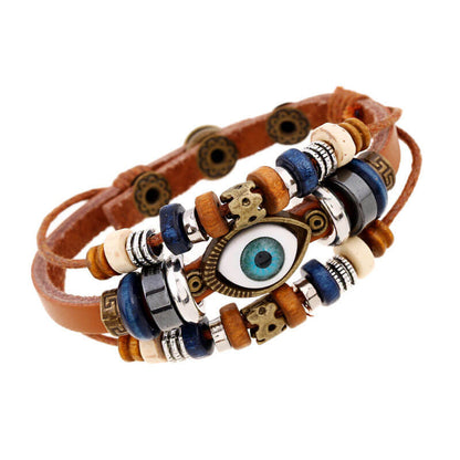 New Beaded Eyes Leather Bracelet Pull Adjustment Couple Leather Bracelet