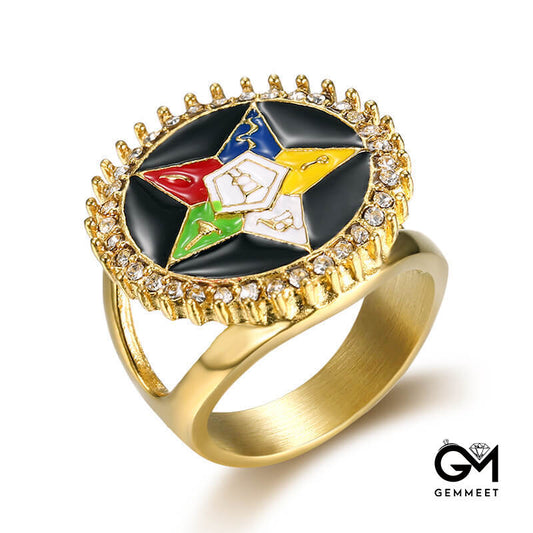 Stainless Steel Colored Star Masonic Ring